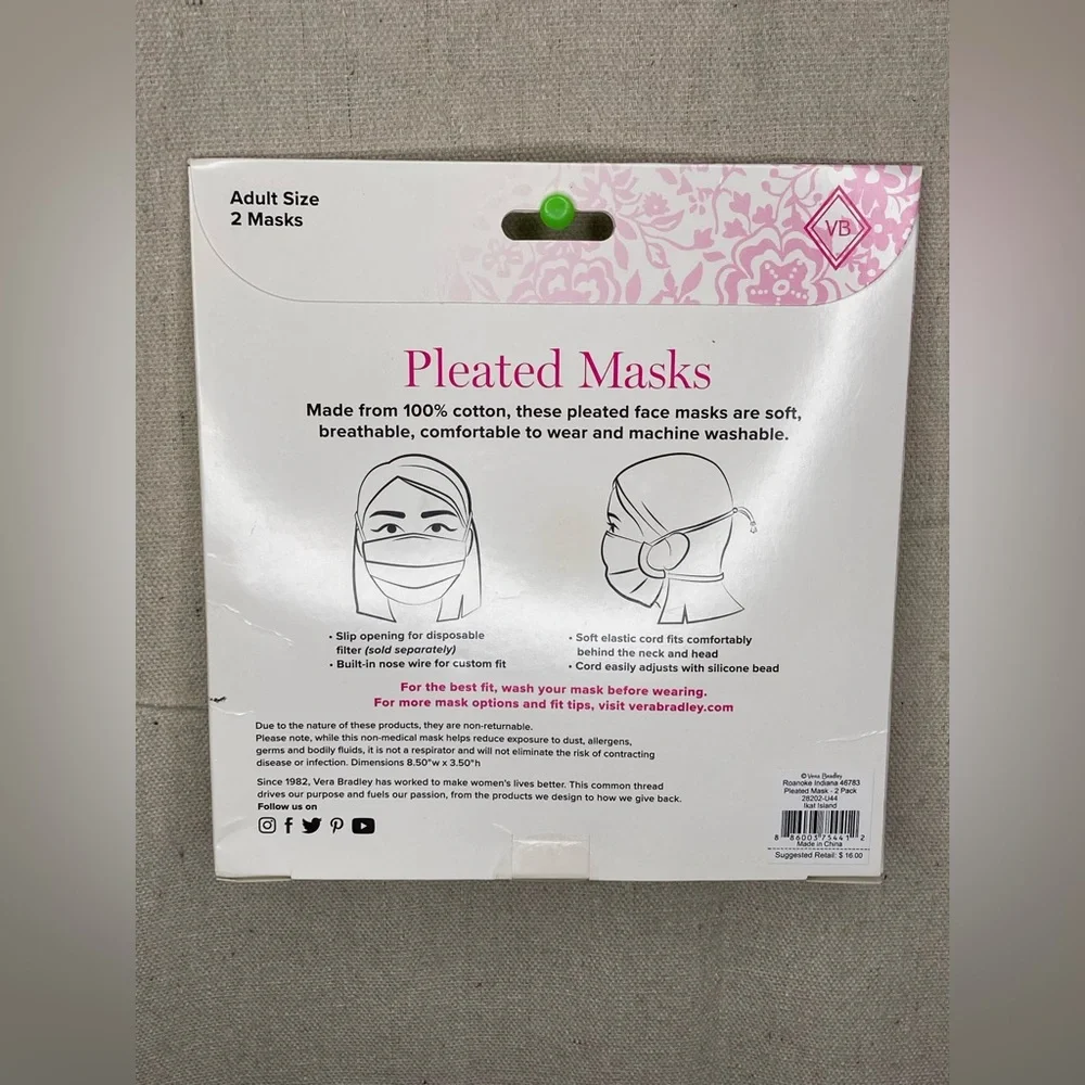 Vera Bradley Pleated Masks NWT